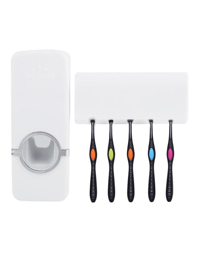 Automatic Toothpaste Dispenser And Toothbrush Holder Set White