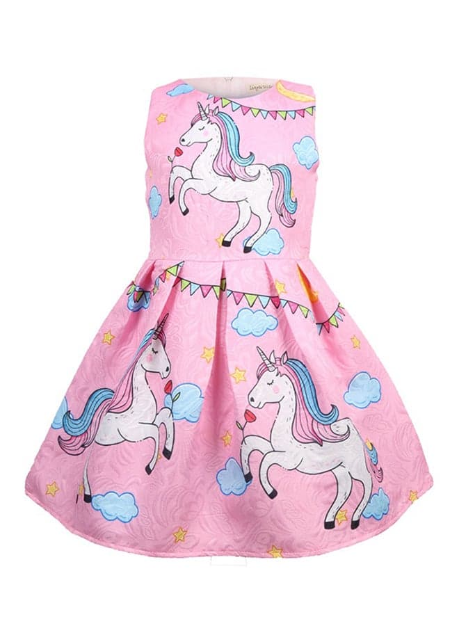 Unicorn Printed Dress Pink/White