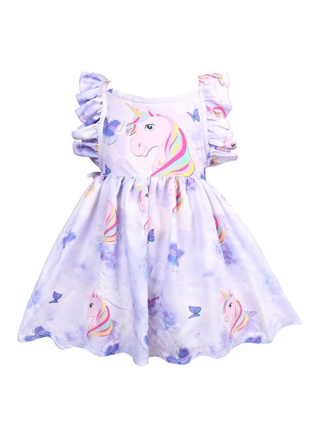 Unicorn Print Sleeveless Dress Purple