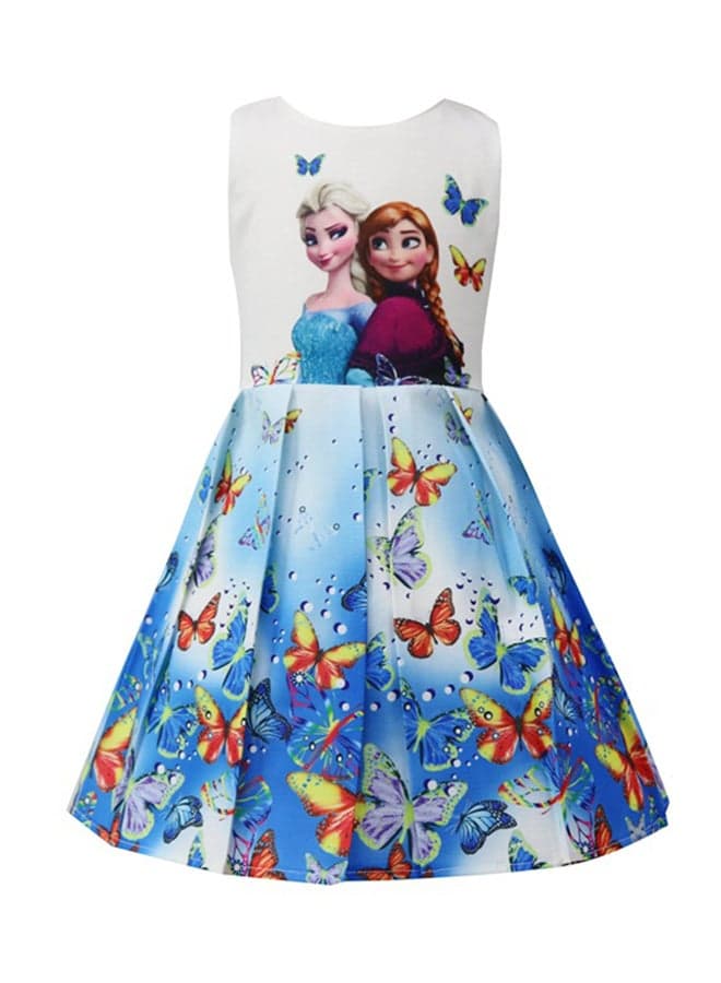 Princess Print Sleeveless Dress Blue/White