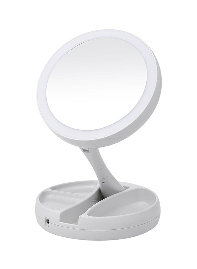 LED Lighted Makeup Mirror Stand Desk With Storage Box White