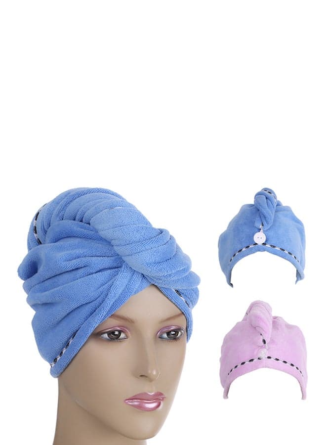 2-Piece Hair Bath Towel Blue/Pink 200grams