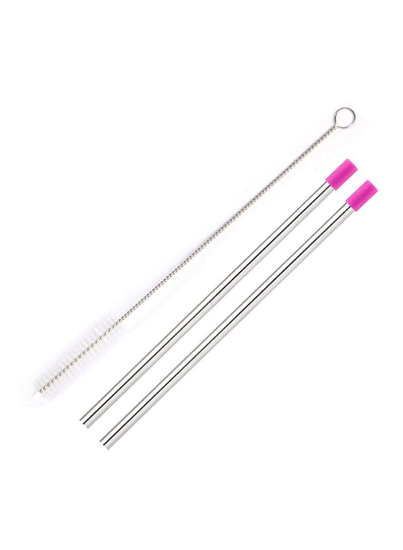 2-Piece Steel Straw With Dust Cap Multicolour 30grams