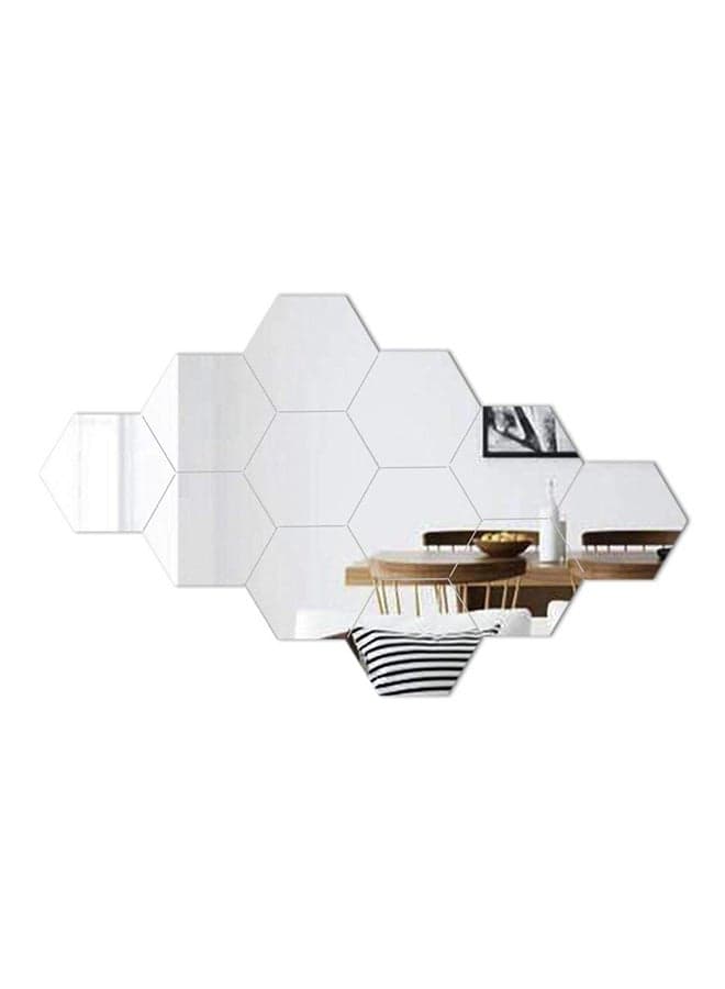 28-Piece Easy To Paste Removable And Install Hexagonal Mirror Wall Sticker Silver 12.1x10.5cm