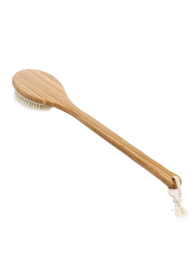 Body Brush Back Scrubber Bath Brush With Long Bamboo Handle Brown 40 x 7.5 x 2centimeter
