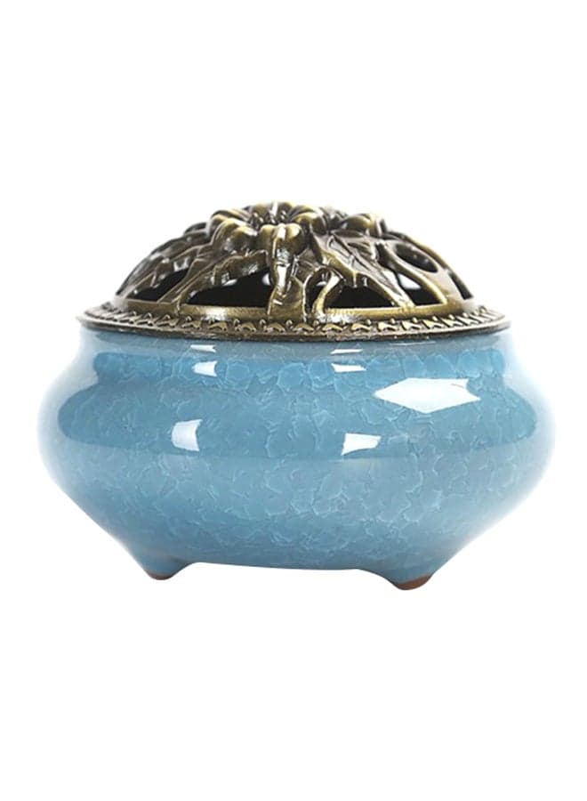 Portable Ceramic Stoneware Incense Burner Blue 10 x 7.2cm