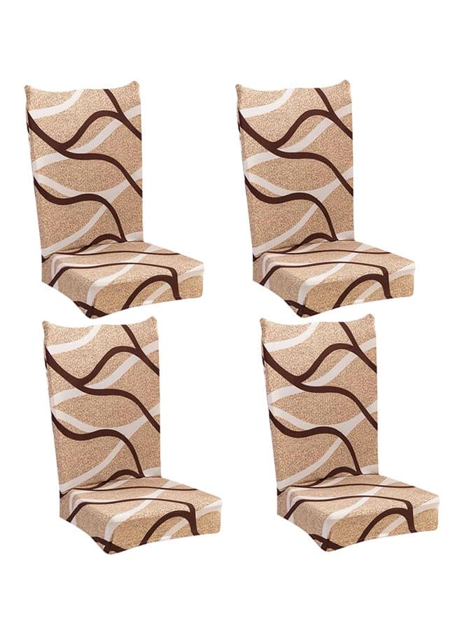 4-Piece Waves Design Dining Chair Cover Set Beige/Brown/White