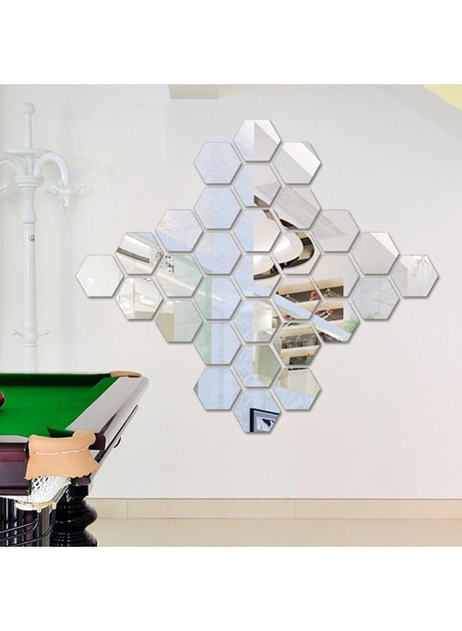 12-Piece 3D Acrylic Self Adhesive Waterproof Decorative Wall Mirror Sticker Set Clear 8centimeter