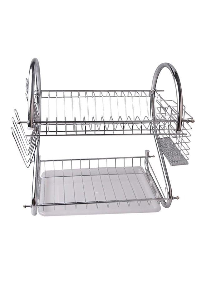 2-Tier Dish Drying Rack With Drain Board Silver/White