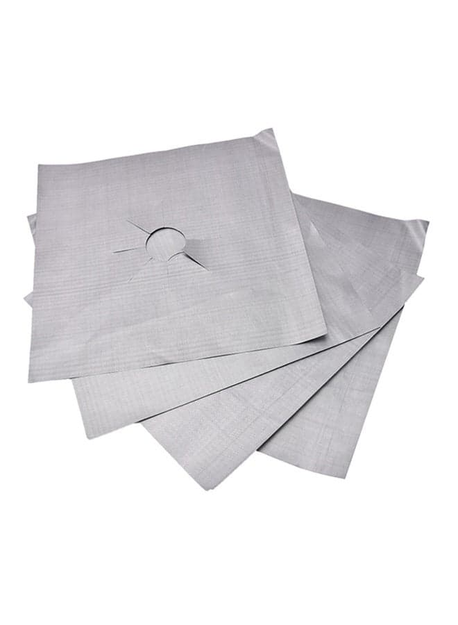 4-Piece Protective Cover For Stovetop Burner Silver 270x270mm