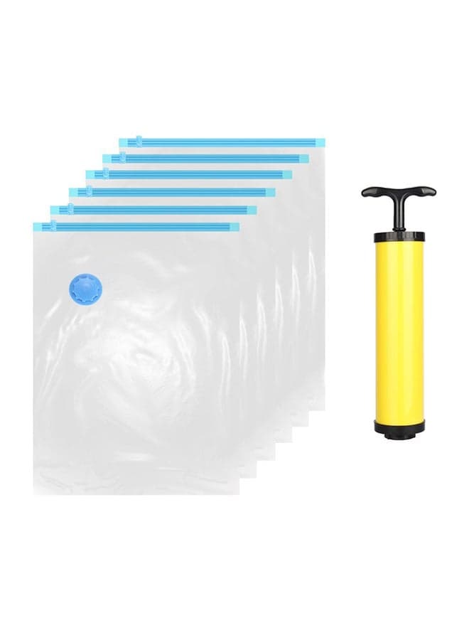 6-Piece Vacuum Storage Bag With Suction Pump Clear/Blue/Yellow 70x100cm