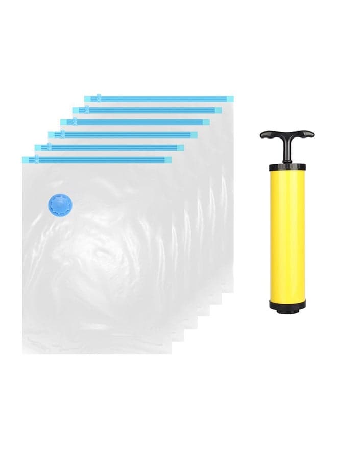 6-Piece Vacuum Storage Bag With Suction Pump Clear/Blue/Yellow 80x100cm