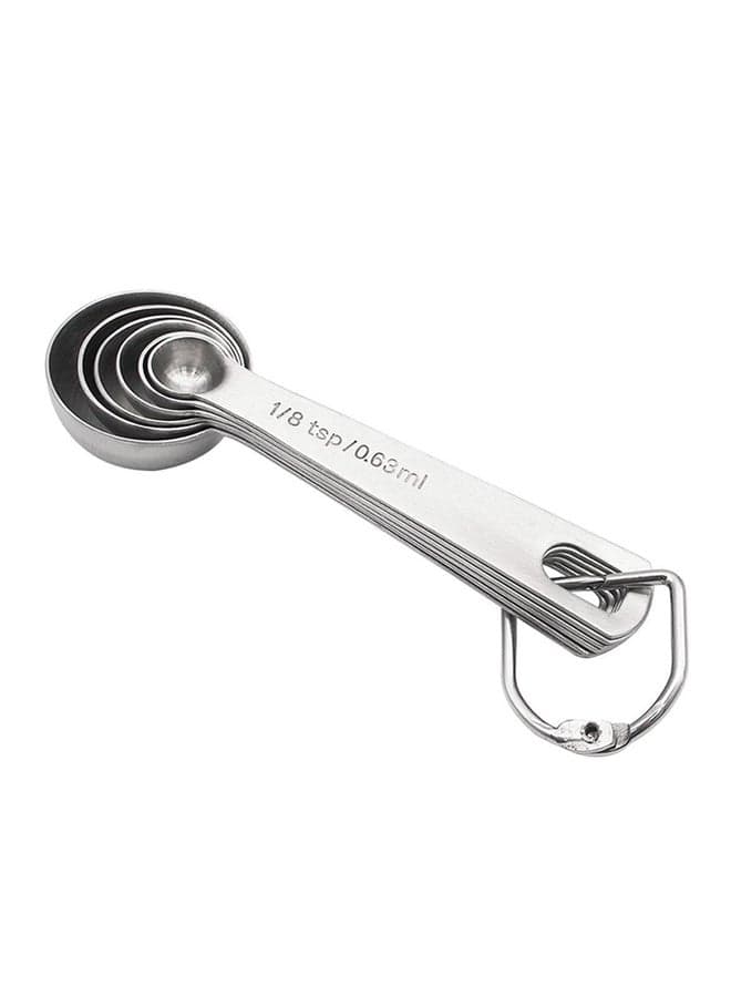 6-Piece Stainless Steel Measuring Spoon Set Silver 12.6x4x2.2centimeter