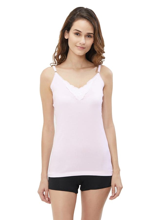 Women'S 100% Combed Cotton Adjustable Strap Camisole Vest Tank Top - Pink (1Pc Pack) Pink