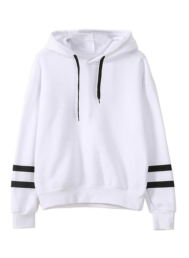 Long Sleeve Contrast Stripes Casual Loose Pullover White