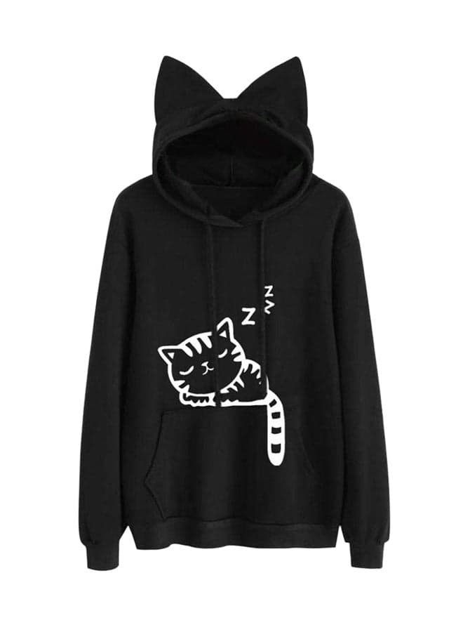 Cute Cat Ear Long Sleeves Hoodie Black
