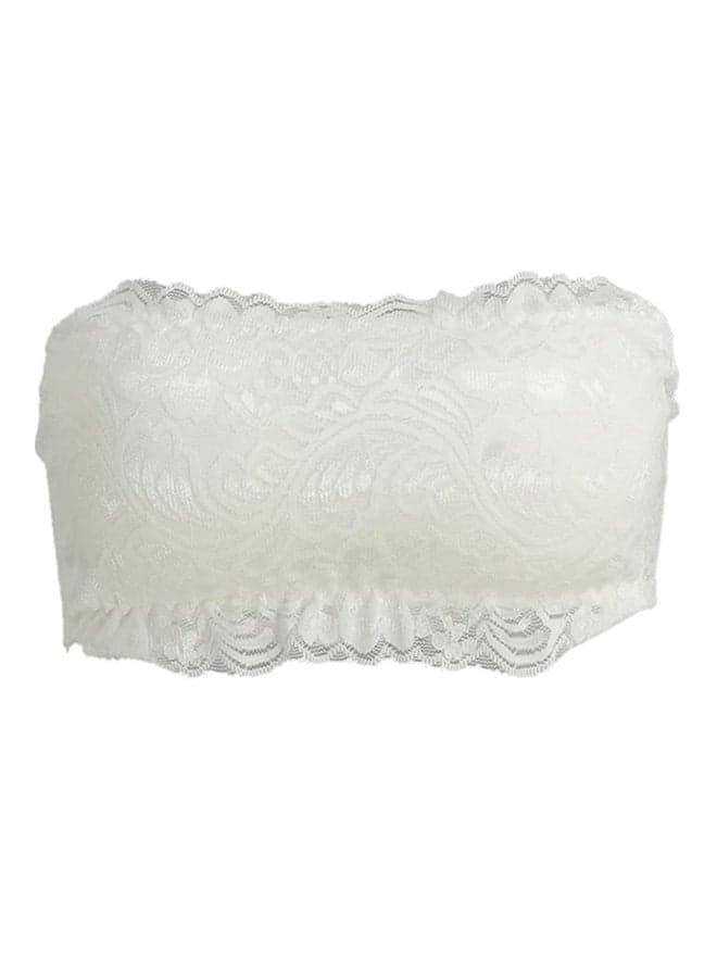 Lace Wireless Padded Strapless Bra Crop Top White