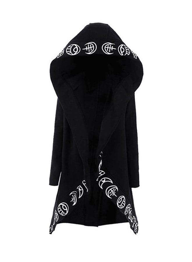 Hooded Long Sleeves Coat Black