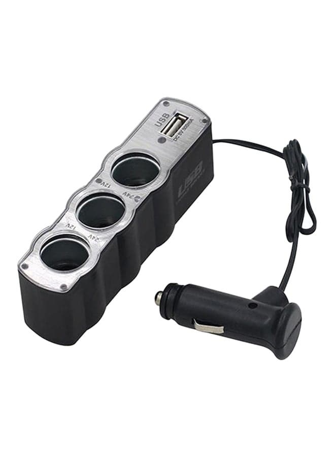 3-Way USB Charger With Lighter Black