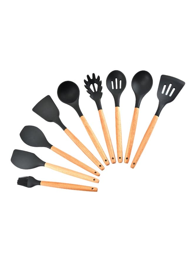 9-Piece Silicone Cooking Utensil Brown/Black 7.5x31centimeter