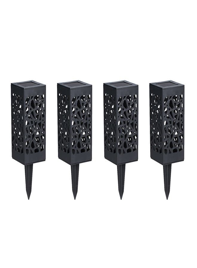 4-Piece Solar Powered LED Lawn Lamp Black 0.58kg