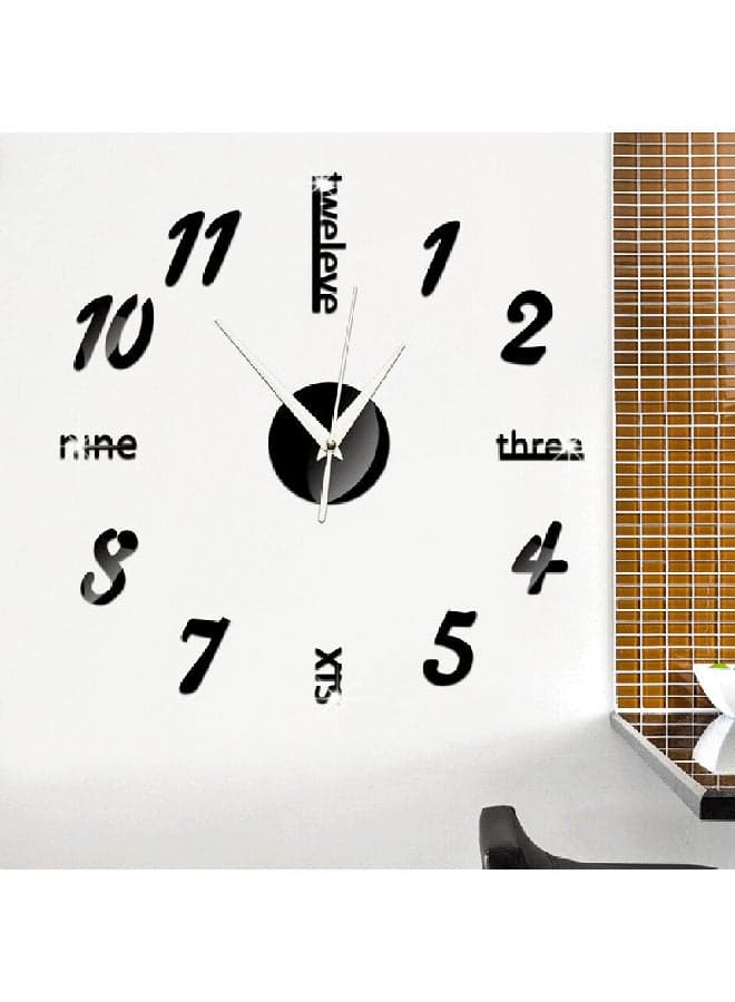 DIY Large 3D Mirror Surface Wall Clock Sticker Black 10x10cm