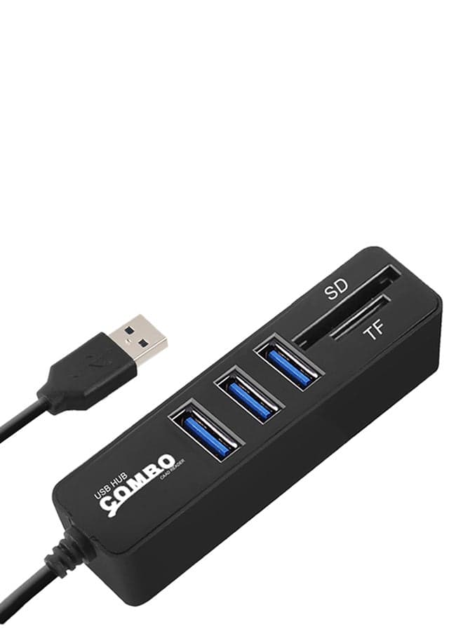 6-Port 2.0 USB Hub With Power Splitter Adapter Black