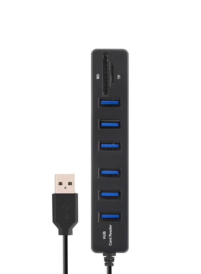 6-Port USB Hub With Power Splitter Adapter Black