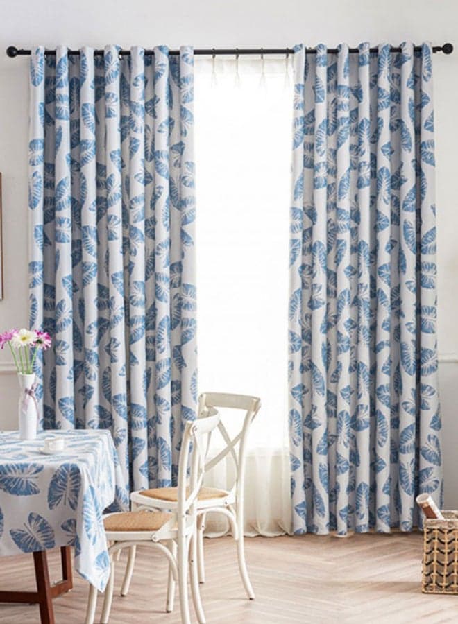 Fresh Banana Leaf Printied Blackout Curtain Blue/White 140 x 240cm
