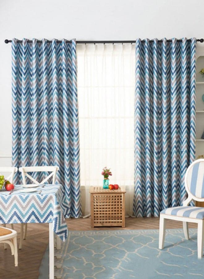 Corrugated Printed Craft Blackout Curtain Blue 140 x 240centimeter