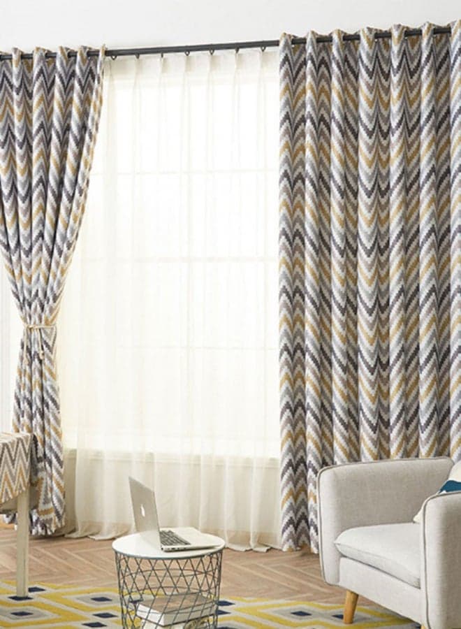 Corrugated Printed Craft Blackout Curtain Yellow/Blue 140 x 240cm