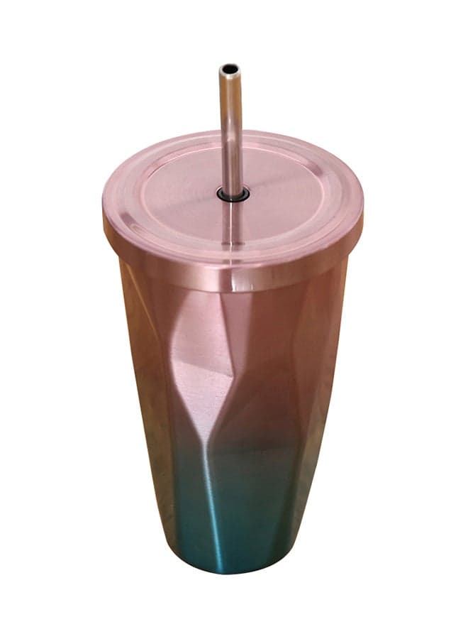 Stainless Steel Double Wall Tumbler With Straw And Lid Multicolour 10.2x10.2x18centimeter