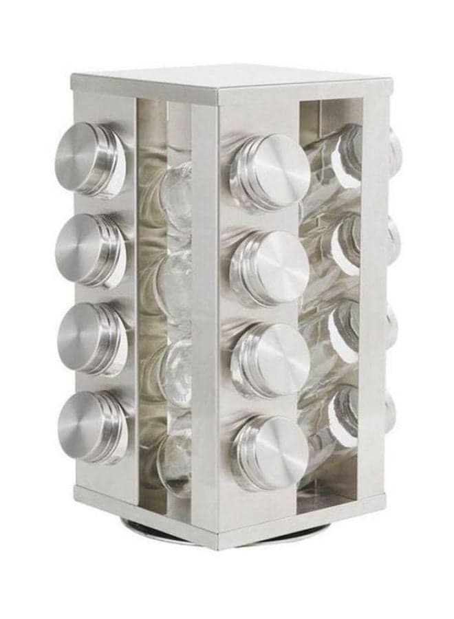 16-Piece Spice Jar Set With Stand Silver