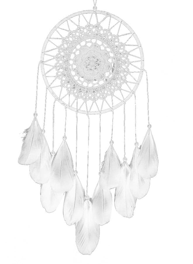 Handmade Lace Dream Catcher Feather Bead Hanging Decoration White 50X55centimeter