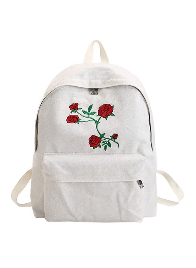Rose Print Polyester Backpack White