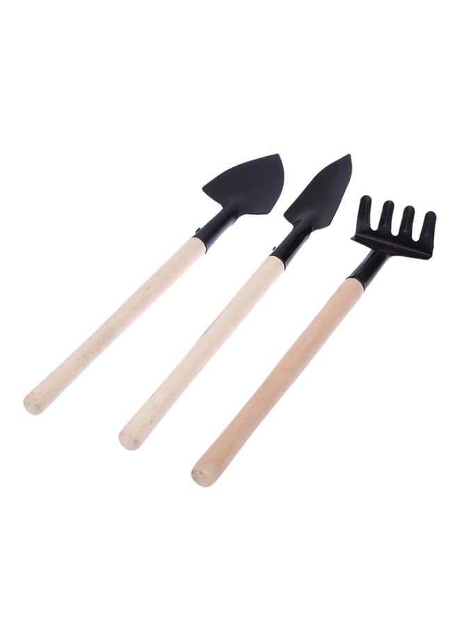 3-Piece Mini Shovel Rake Set Garden Tool Set With Wooden Handle Black 62grams