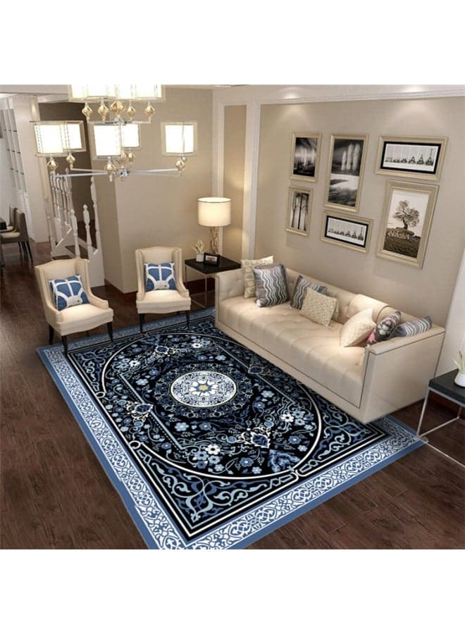 Printed Floor Carpet Polypropylene Black/Blue/White 140x200x0.6cm