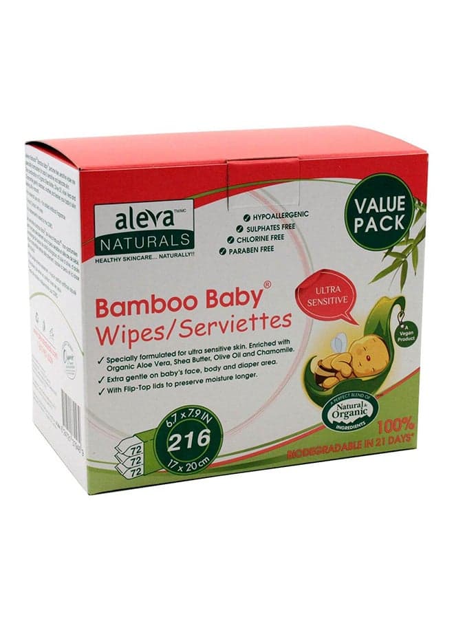 Value Pack Bamboo Baby Wipes Ultra Sensitive Wipes-216 Count