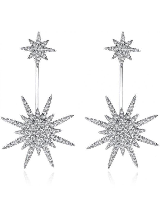Rhodium Plated Cubic Zirconia Dangle Earrings