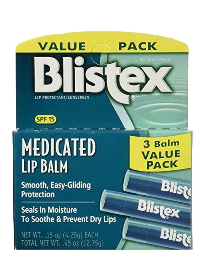 3-Piece Medicated Lip Balm SPF15 Clear 4.25grams