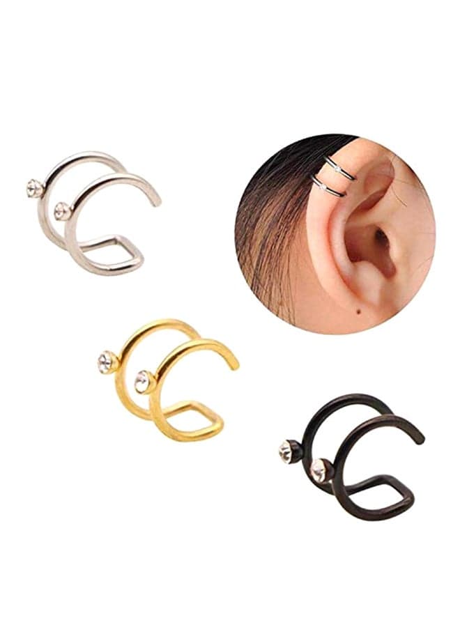 3-Piece Crystal Helix Fake Cartilage Clip on Earring