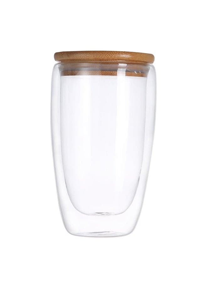 Double Layer Wall Tea Cup With Bamboo Lid Clear