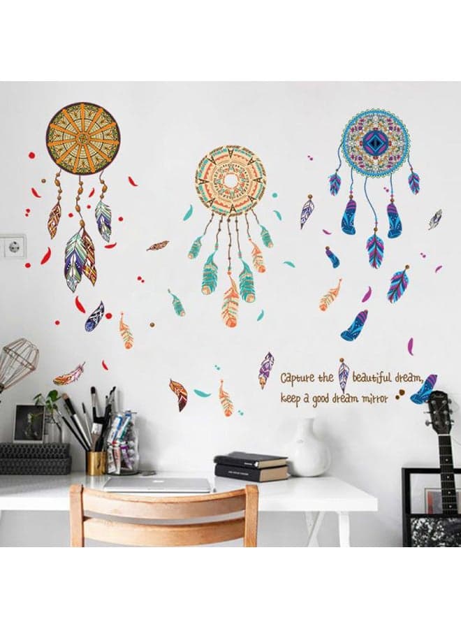 Colourful Feather Wall Sticker Green/Yellow/Pink 90x60cm