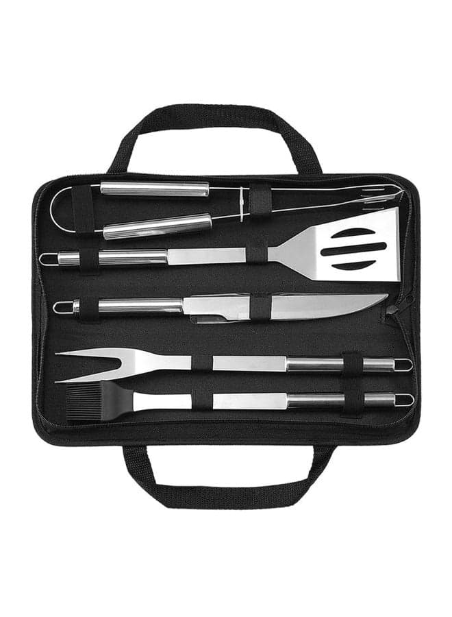 5-Piece Stainless Steel BBQ Grill Tool Set Silver/Black