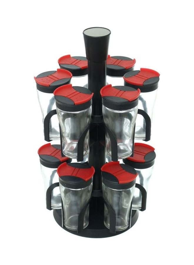 12 Glass Spice Jar With Rack Clear/Black/Red