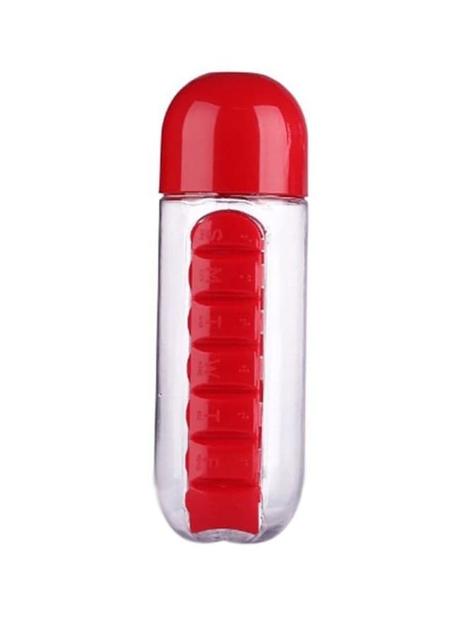 Water Bottle With Pill Organizer Red/Clear