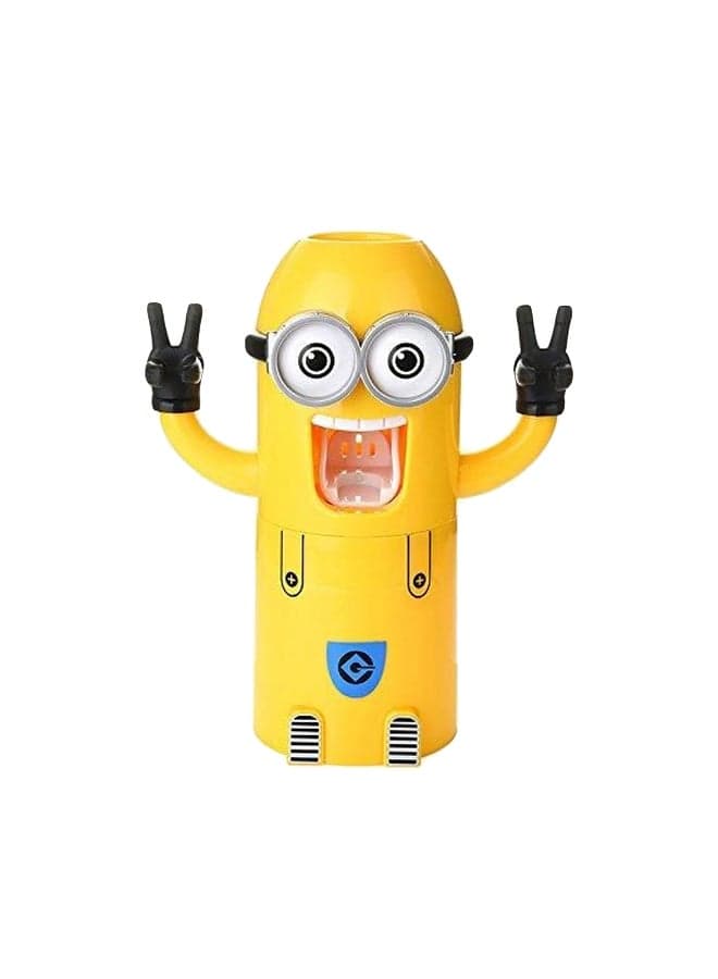 Toothpaste Dispenser With Dual Toothbrush Holder Yellow