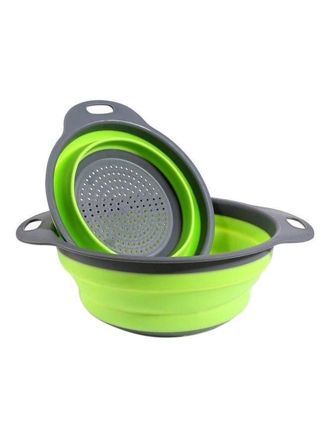 2-Piece Foldable Fruit Vegetable Washing Basket Set Green/Grey Medium