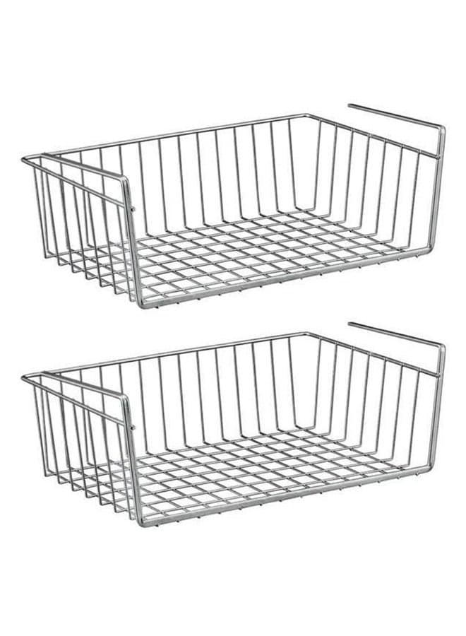 2-Piece Kitchen Under Shelf Storage Basket Silver Medium