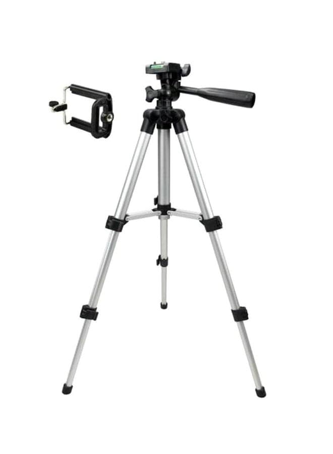 Foldable Camera Tripod With Mobile Clip Holder Silver/Black